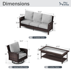 5-Seater Garden Vintage Swivel Rattan Sofa Sets with Wicker Table