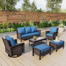 7-Seater Garden Vintage Swivel Rattan Sofa Sets with Ottomans and Table