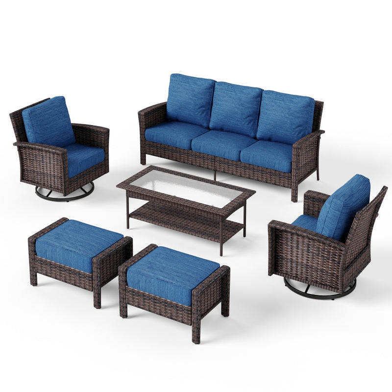 Phi Villa Outdoor Rattan Furniture Wicker 7-Seater Patio Swivel Sofa Sets with Coffee Table