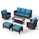7-Seater Garden Vintage Swivel Rattan Sofa Sets with Ottomans and Table