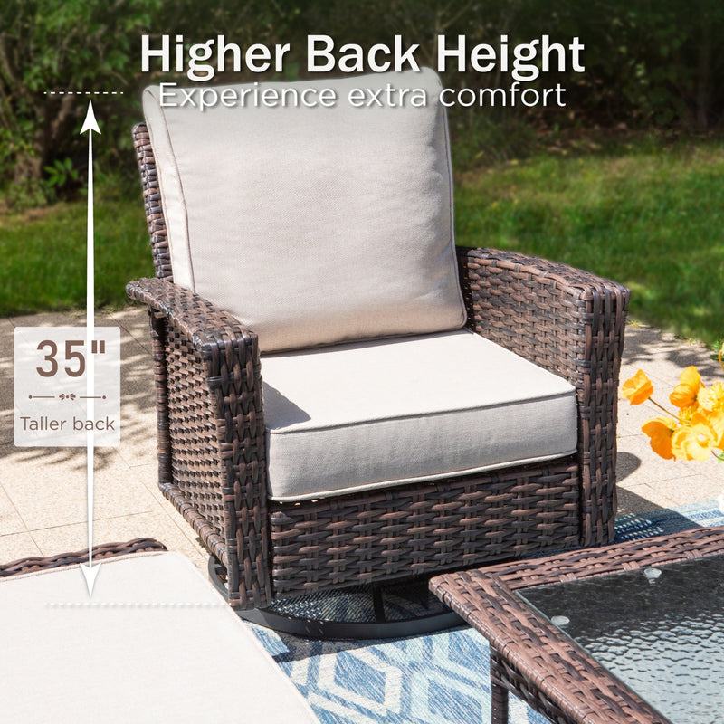 Phi Villa Outdoor Rattan Furniture Wicker 7-Seater Patio Swivel Sofa Sets with Coffee Table