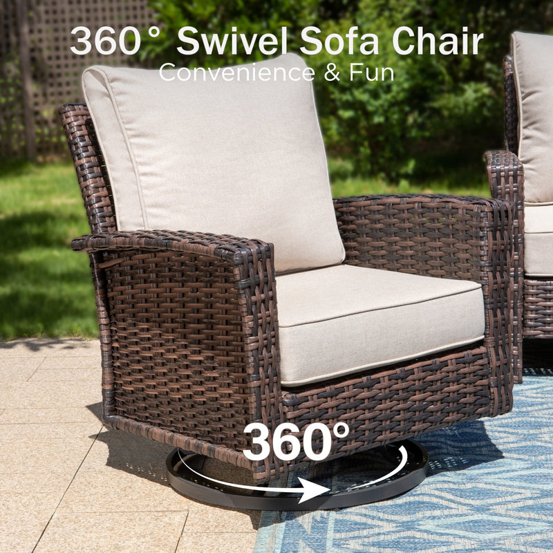 Phi Villa Outdoor Rattan Furniture Wicker 7-Seater Patio Swivel Sofa Sets with Coffee Table