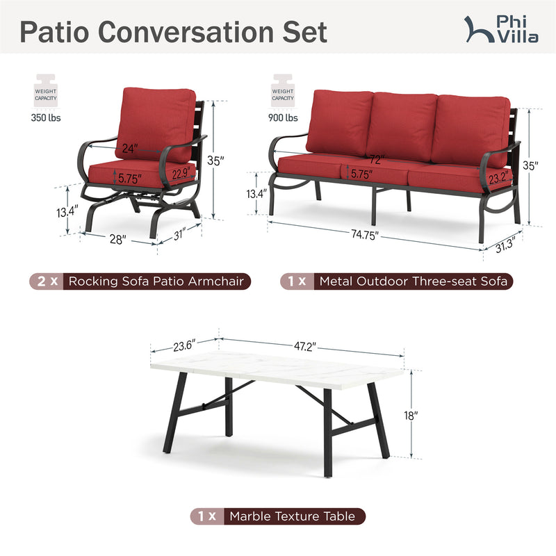 Phi Villa 5-Seater Patio Steel Sofa Set With Cushions & Coffee Table