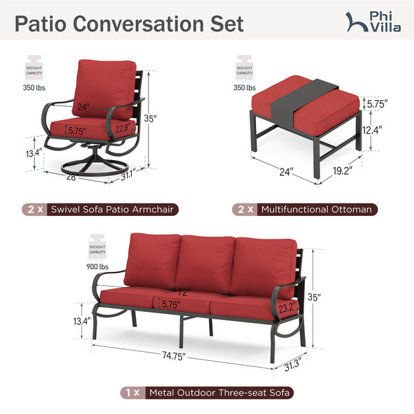 7-Seater Outdoor Metal Wave Sofa Set with Ottomans
