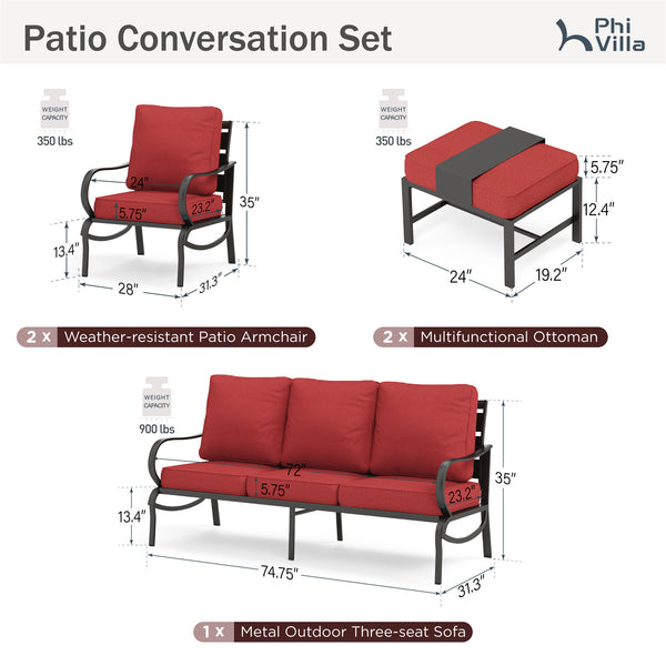9-Seater Patio Metal Wave Sofa Set with Ottomans
