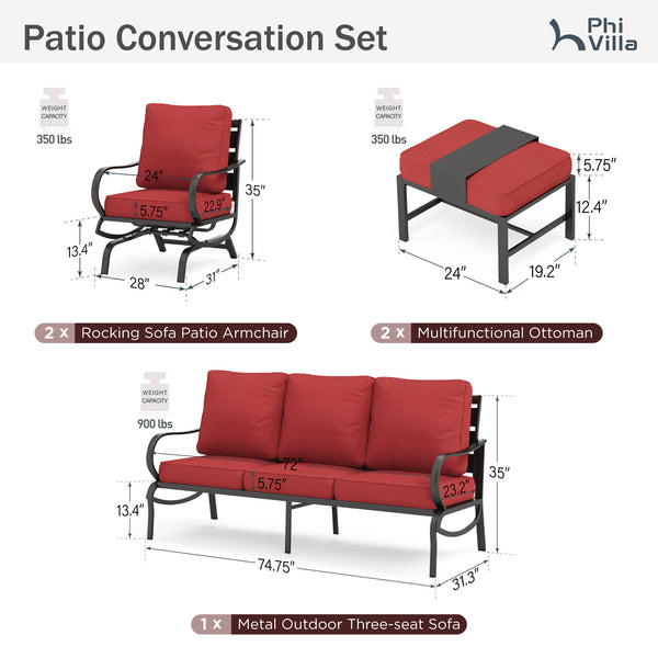 7-Seater Outdoor Metal Wave Sofa Set with Ottomans