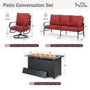 5-Seater Patio Metal Wave Sofa Set with Fire Pit Table