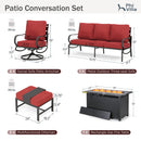 7-Seater Patio Metal Wave Sofa Sets with Fire Pit Table