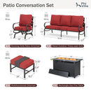 7-Seater Patio Metal Wave Sofa Sets with Fire Pit Table