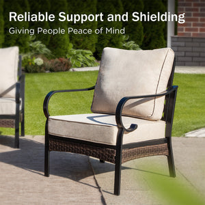 Phi Villa 5-Seater Outdoor Steel & Rattan Dark Color Sofa Set With Coffee Table