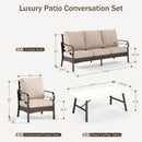 Phi Villa 5-Seater Outdoor Steel & Rattan Dark Color Sofa Set With Coffee Table