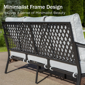 Phi Villa 5-Seater Outdoor Steel & Rattan Dark Color Sofa Set With Coffee Table