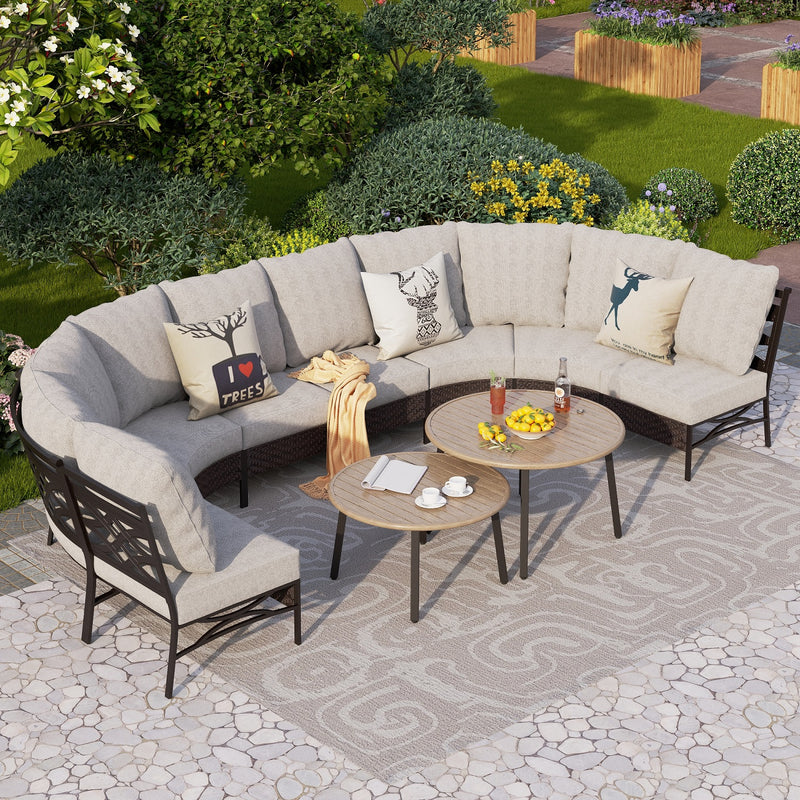 Phi Villa Patio Steel and Rattan Sofa Set Outdoor Curved Sectional Cou