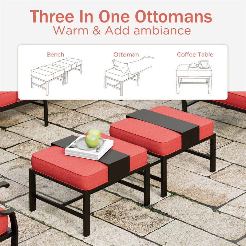 Phi Villa 7-Seater Patio Steel Sofa With Multi-fuctional Ottomans and Coffee Table