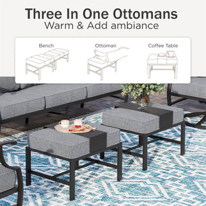 7-Seater Patio Metal Diamond Sofa With Coffee Table