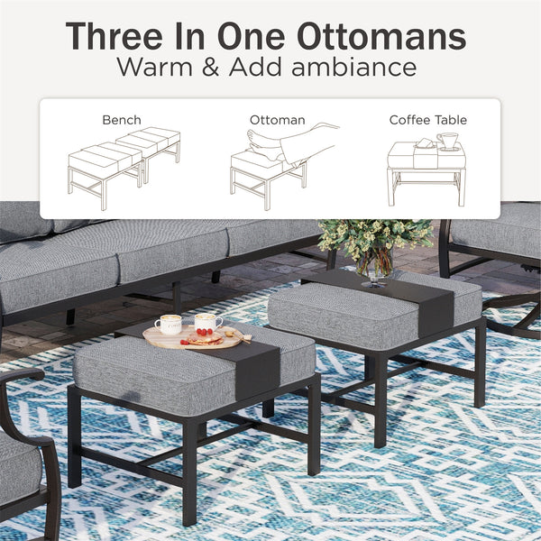 7-Seater Patio Metal Diamond Sofa With Coffee Table