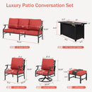 7-Seater Patio Metal Diamond Sofa Set with  Fire Pit Table