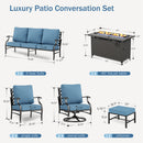 7-Seater Patio Metal Diamond Sofa Set with  Fire Pit Table