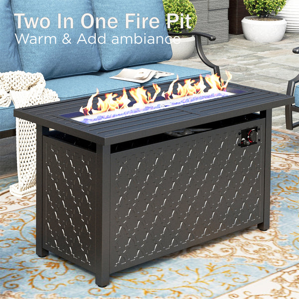 7-Seater Patio Metal Diamond Sofa Set with  Fire Pit Table