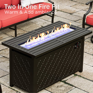 5-Seater Outdoor Metal Diamond Sofa Set with Fire Pit Table
