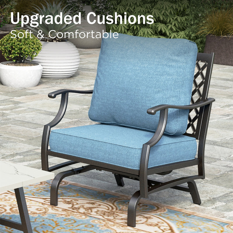 Phi Villa 7-Seater Patio Steel Sofa With Multi-fuctional Ottomans and Coffee Table