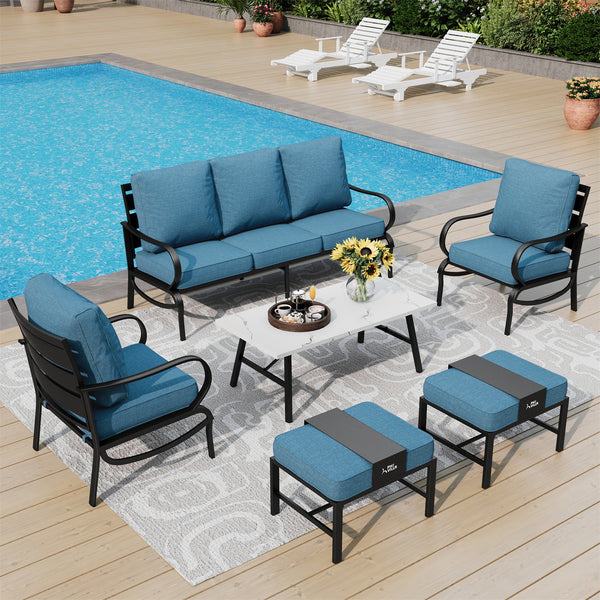 7-Seater Patio Metal Wave Sofa Set with Coffee Table & Ottomans