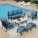 7-Seater Patio Metal Wave Sofa Set with Coffee Table & Ottomans