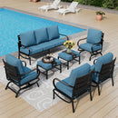 9-Seater Patio Metal Wave Sofa Set with Ottomans
