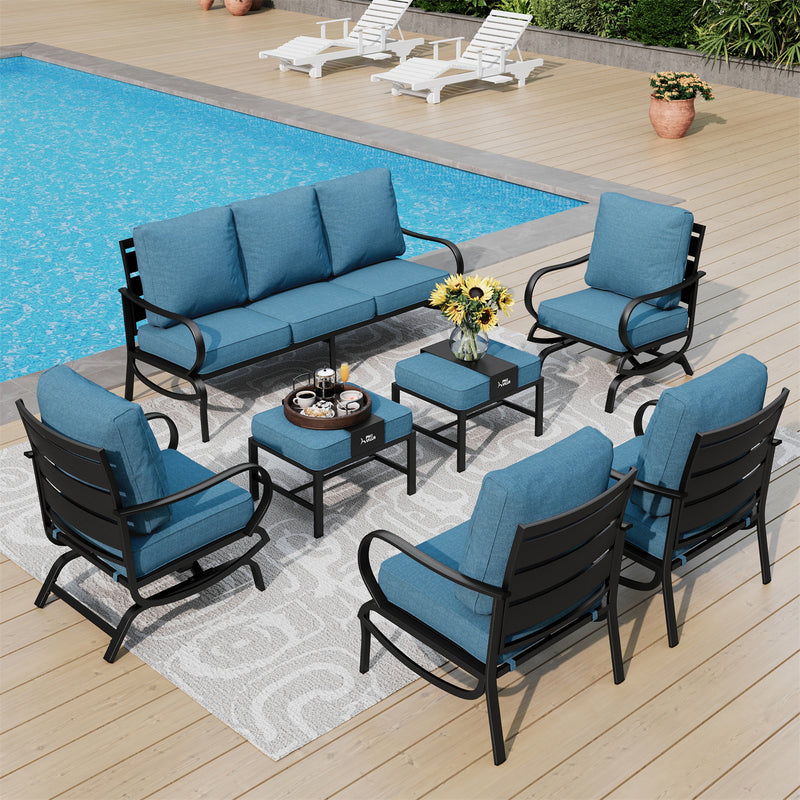 Phi Villa 9-Seater Patio Steel Sofa With Cushions And Multi-functional Ottomans