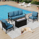5-Seater Patio Metal Wave Sofa Set with Fire Pit Table