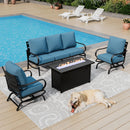 5-Seater Patio Metal Wave Sofa Set with Fire Pit Table