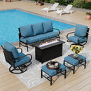 7-Seater Patio Metal Wave Sofa Sets with Fire Pit Table