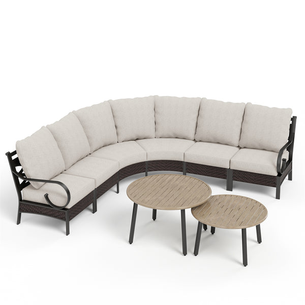 Curved Outdoor Sectional Sofa in Elegant Vines Design