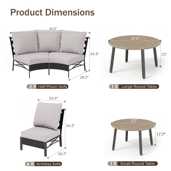 Curved Outdoor Sectional Sofa in Elegant Vines Design