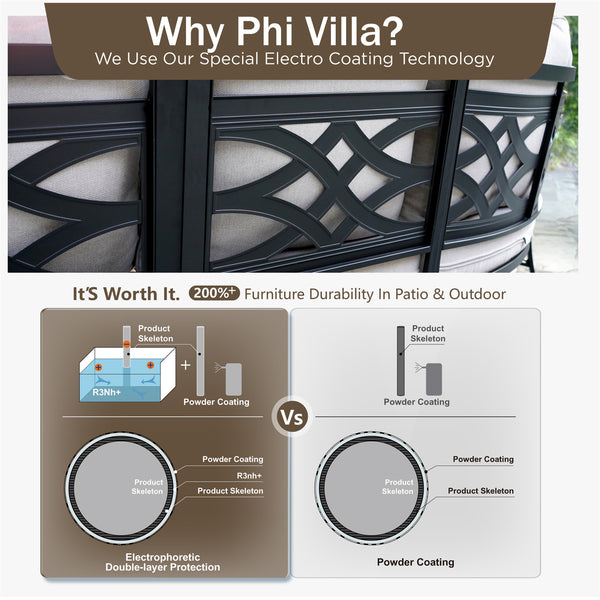 Curved Outdoor Sectional Sofa in Elegant Vines Design