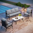 Phi Villa 5-Seater Patio Steel Sofa Set With Cushions & Coffee Table
