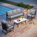 Phi Villa 5-Seater Patio Steel Sofa Set With Cushions & Coffee Table