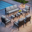 Phi Villa 9-Seater Patio Steel Sofa With Cushions And Multi-functional Ottomans