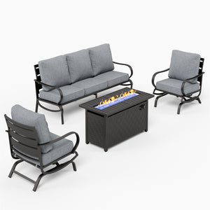 Phi Villa 5-Seater Patio Steel Conversation Sofa Sets With Leather Grain Fire Pit Table