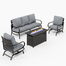 Phi Villa 5-Seater Patio Steel Conversation Sofa Sets With Leather Grain Fire Pit Table