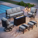 7-Seater Patio Metal Wave Sofa Sets with Fire Pit Table