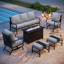 7-Seater Patio Metal Wave Sofa Sets with Fire Pit Table