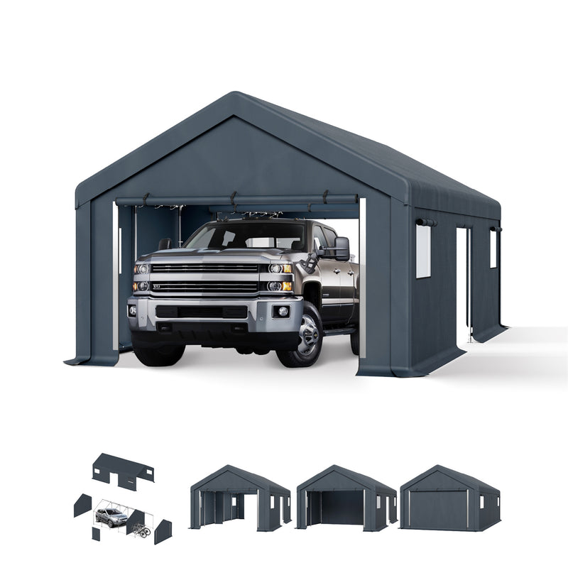 PHI VILLA Outdoor Portable Storage Carport for Motorcycle, Firewood, Garden Tools