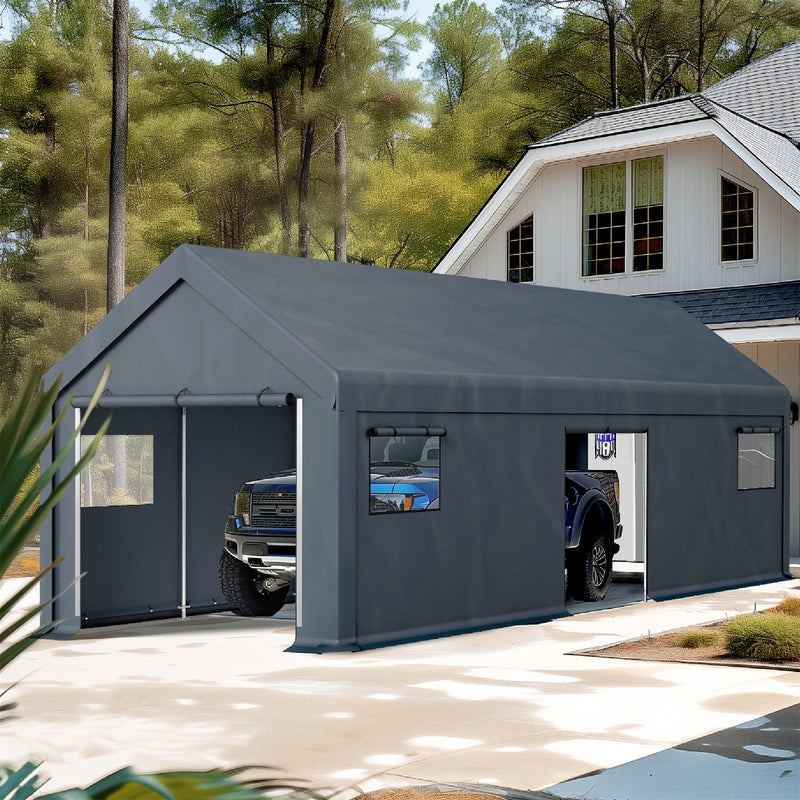 PHI VILLA Outdoor Portable Storage Carport for Motorcycle, Firewood, Garden Tools