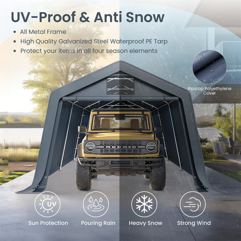 PHI VILLA Outdoor Portable Storage Carport for Motorcycle, Firewood, Garden Tools