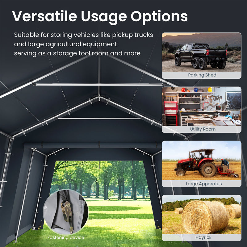 PHI VILLA Outdoor Portable Storage Carport for Motorcycle, Firewood, Garden Tools