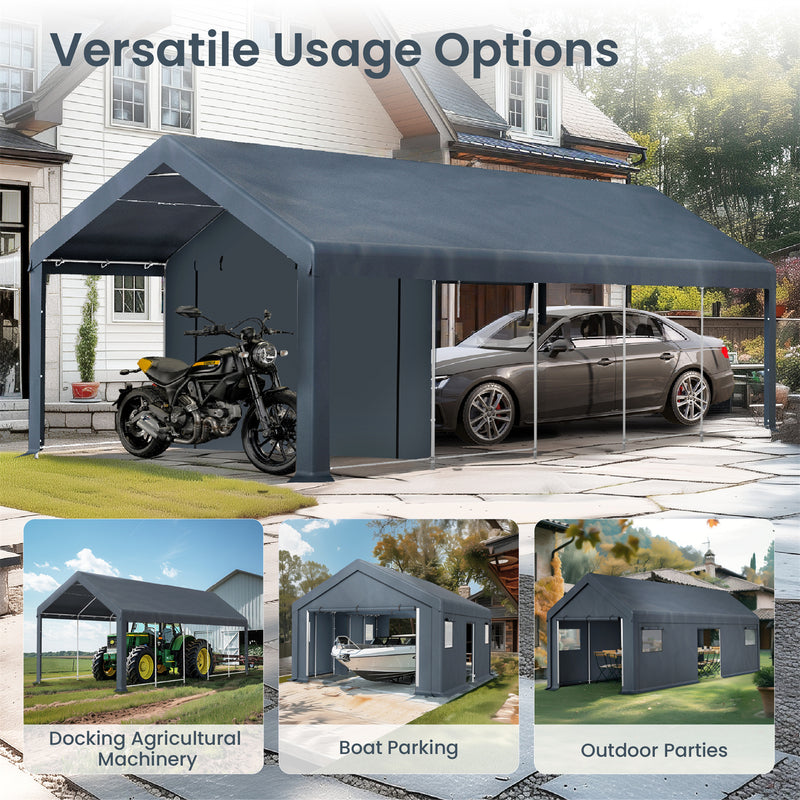 PHI VILLA Outdoor Portable Storage Carport for Motorcycle, Firewood, Garden Tools