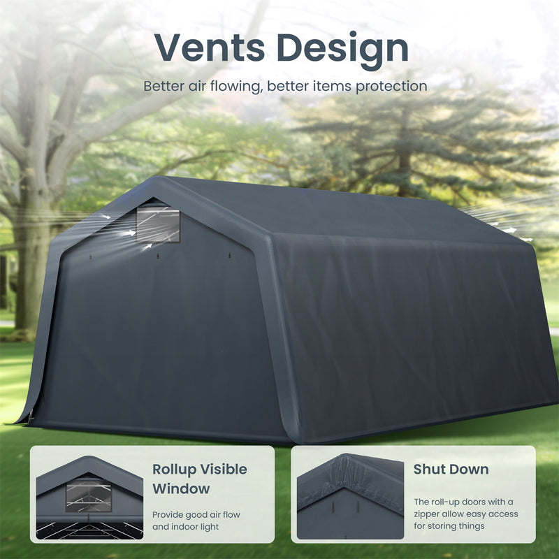 PHI VILLA Outdoor Portable Storage Carport for Motorcycle, Firewood, Garden Tools