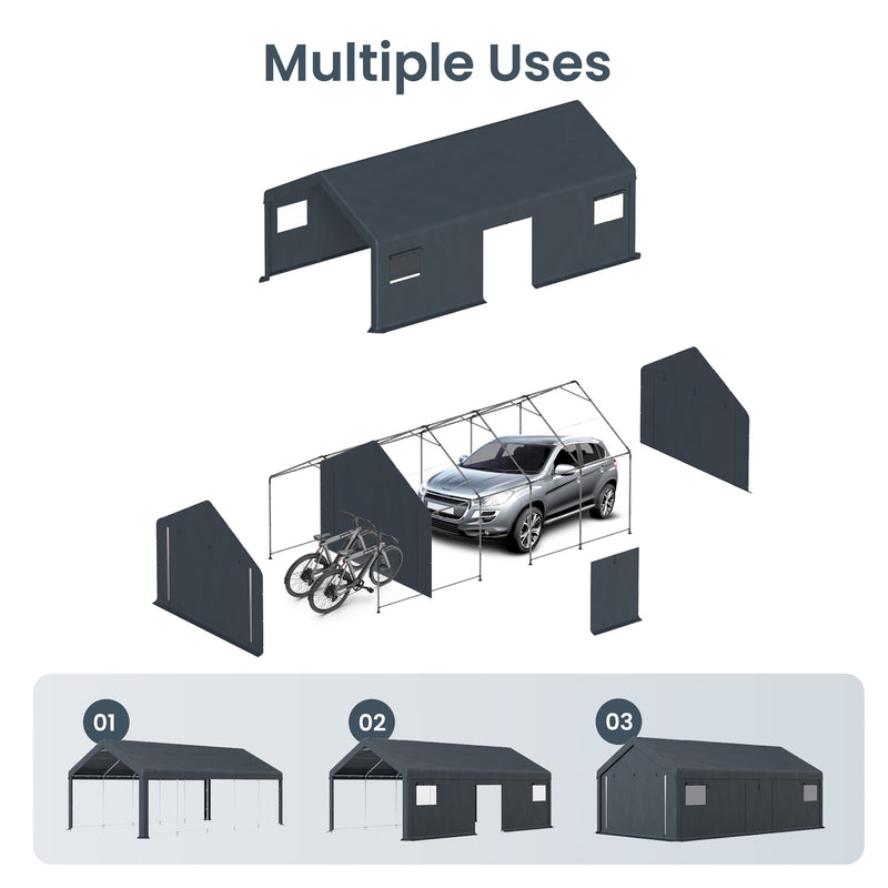 PHI VILLA Outdoor Portable Storage Carport for Motorcycle, Firewood, Garden Tools