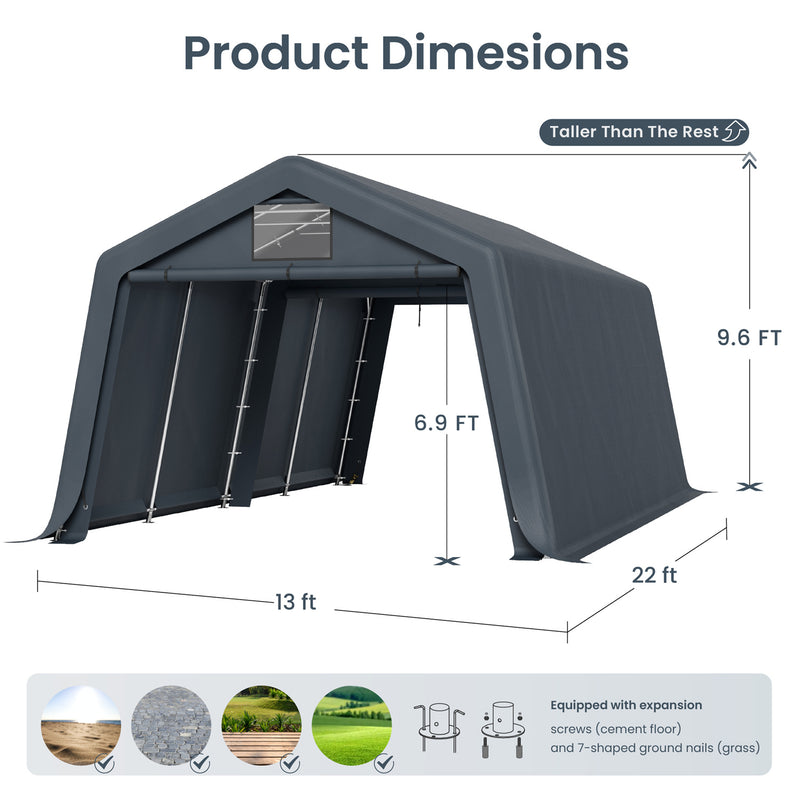 PHI VILLA Outdoor Portable Storage Carport for Motorcycle, Firewood, Garden Tools
